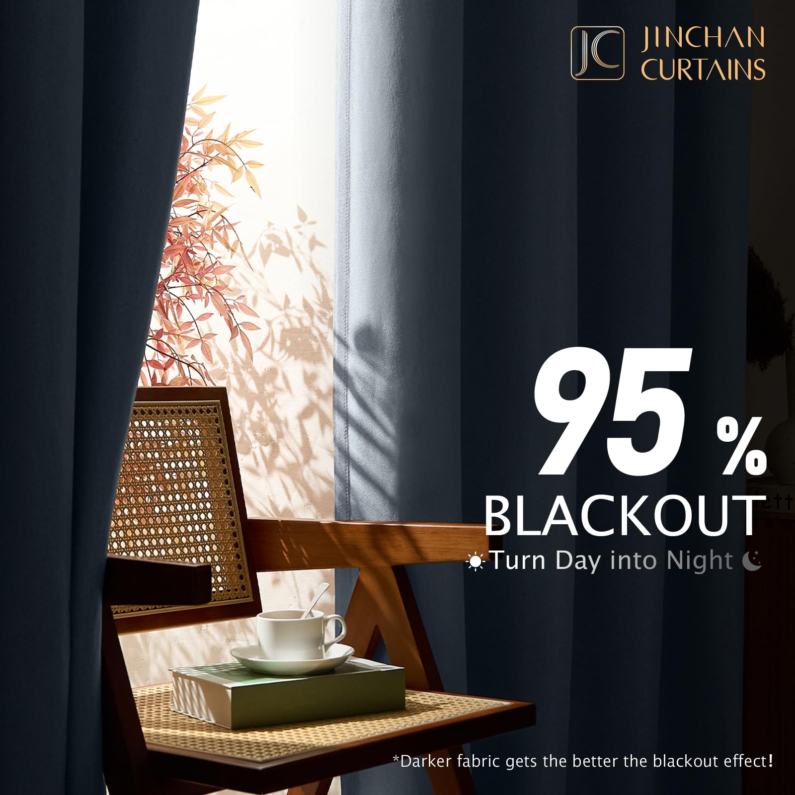 Jinchan 95% Blackout Curtain 63 Inches Long, Faux Linen Curtain For Living Room, Thermal Insulated Room Darkening Grommet Top Window Drape, 1 Panel Curtain For Bedroom Dust Blue